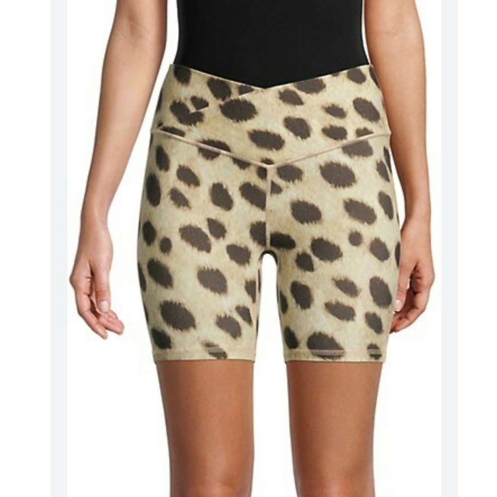 WeWoreWhat NEW‎ XL Leopard Print Splice Bike Shorts Crossover Waist Activewear